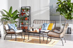 Maki 4-Piece Outdoor Patio Conversation Set with Loveseat, 2 Chairs & Glass Top Coffee Table - Hand-Woven Resin Wicker, UV & Weather Resistant - Natural | Ensemble de conversation Maki 4 pièces pour la terrasse