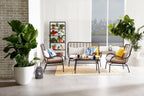 Maki 4-Piece Outdoor Patio Conversation Set with Loveseat, 2 Chairs & Glass Top Coffee Table - Hand-Woven Resin Wicker, UV & Weather Resistant - Natural | Ensemble de conversation Maki 4 pièces pour la terrasse