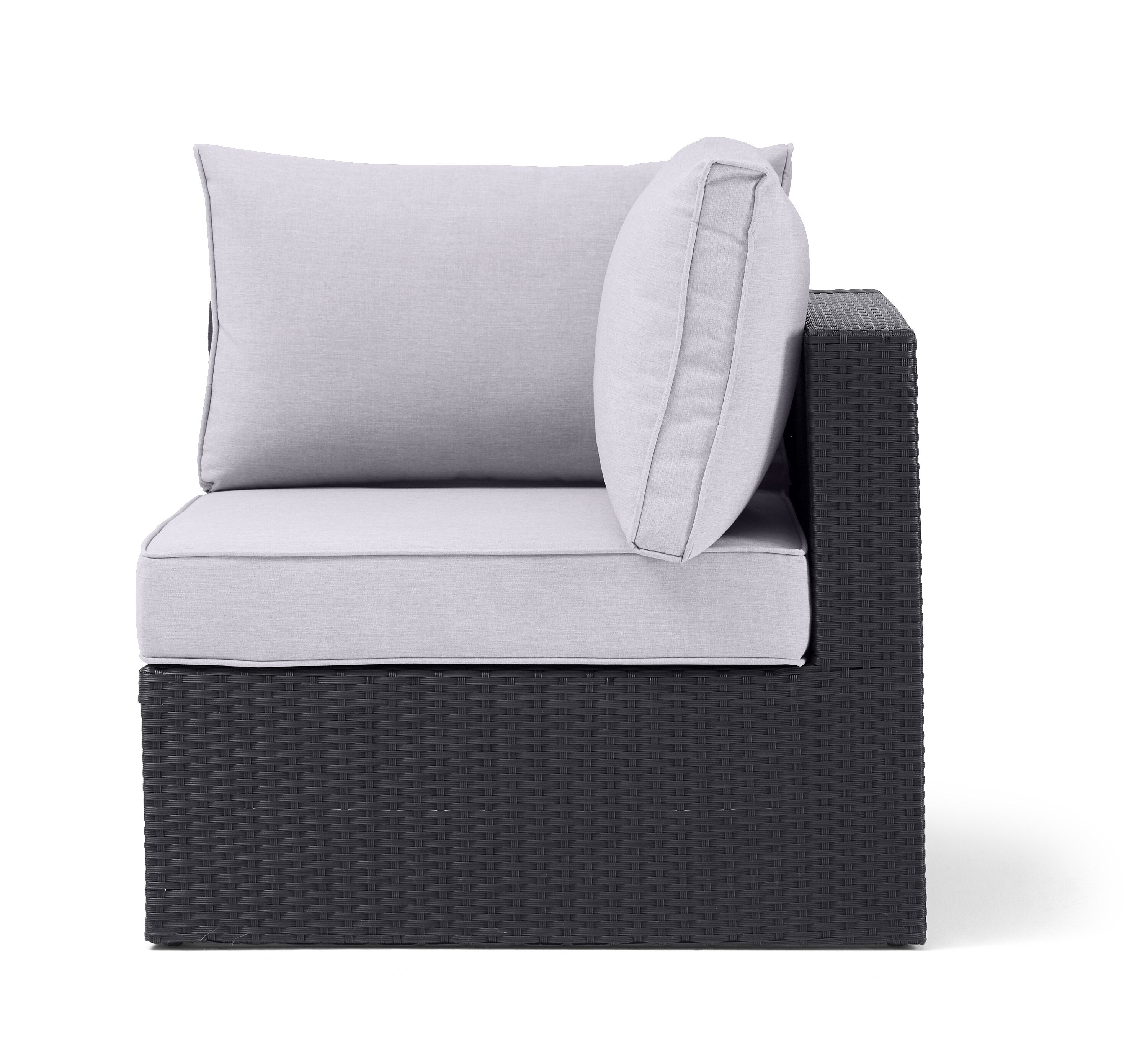 Minnesota Corner Outdoor Patio Chair - Hand-Woven Resin Wicker, Olefin Fabric UV & Weather Resistant - Grey | Fauteuil en coin Minnesota pour la terrasse - gris | MIN2G0CS