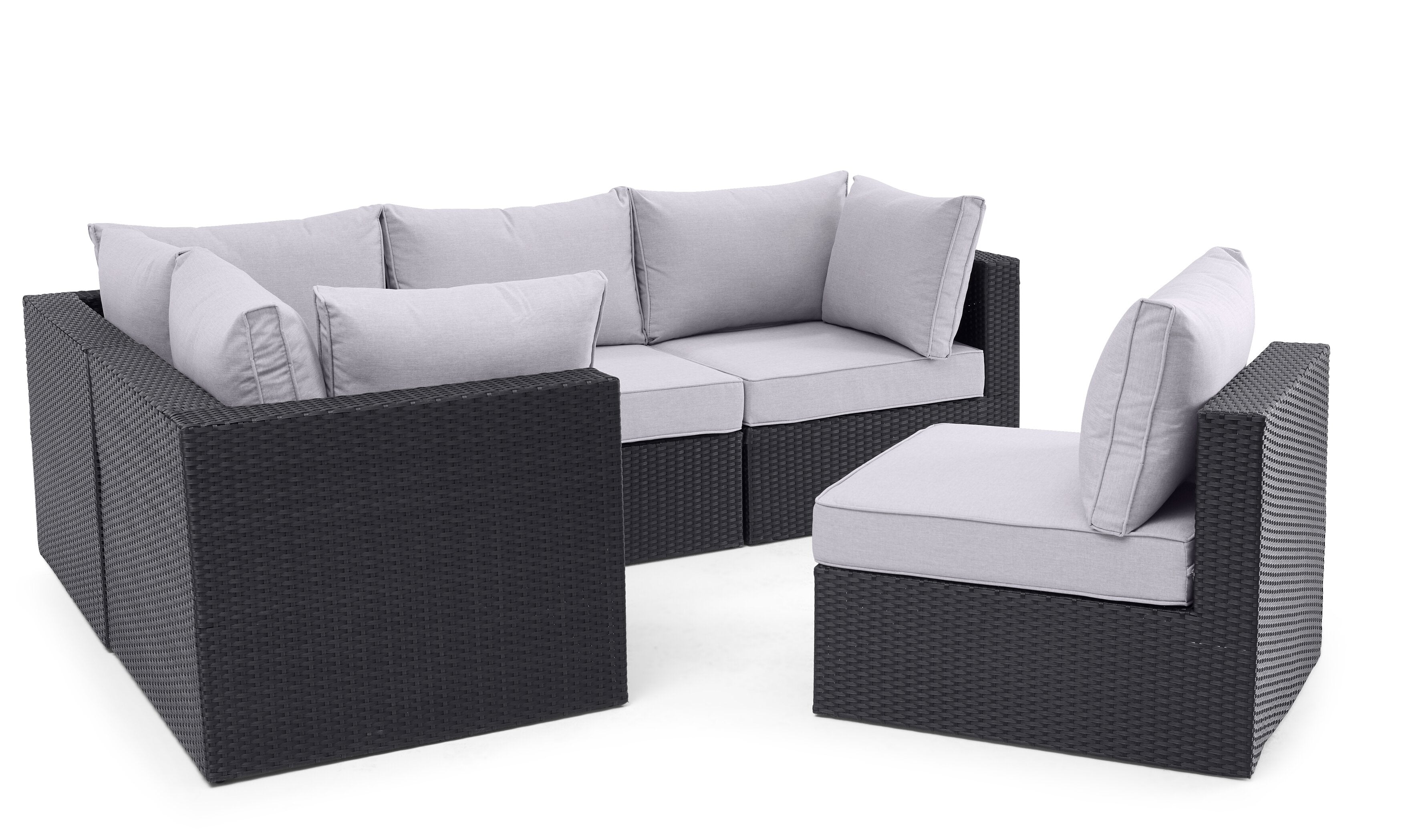 Minnesota 5-Piece Outdoor Patio Set with 3 Corner Chairs & 2 Armless Chairs - Hand-Woven Resin Wicker, Olefin Fabric, UV & Weather Resistant - Grey | Ensemble Minnesota 5 pièces pour la terrasse - gris | MIN2GPK5