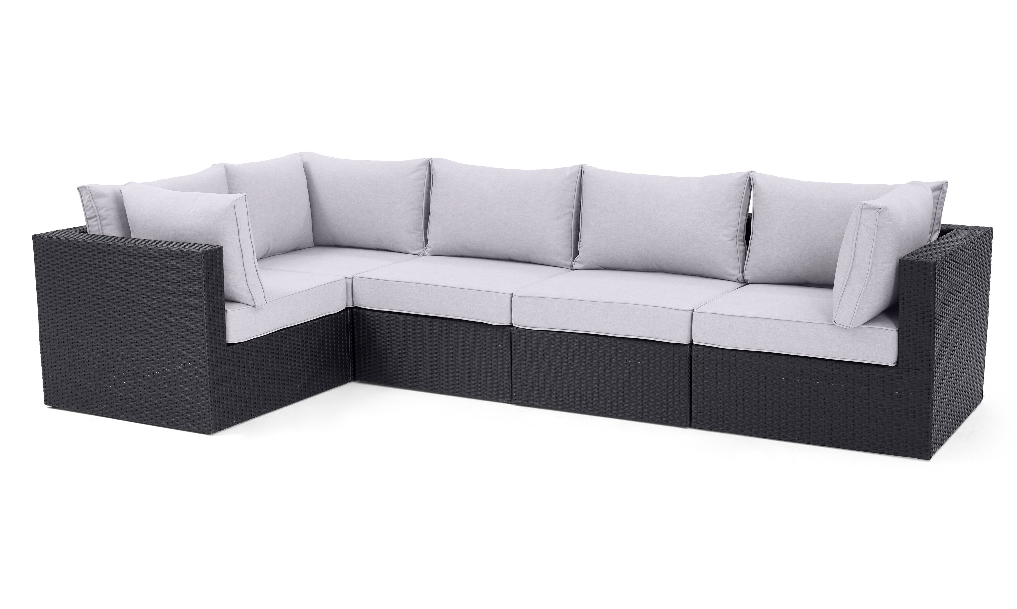Minnesota 5-Piece Outdoor Patio Set with 3 Corner Chairs & 2 Armless Chairs - Hand-Woven Resin Wicker, Olefin Fabric, UV & Weather Resistant - Grey | Ensemble Minnesota 5 pièces pour la terrasse - gris | MIN2GPK5