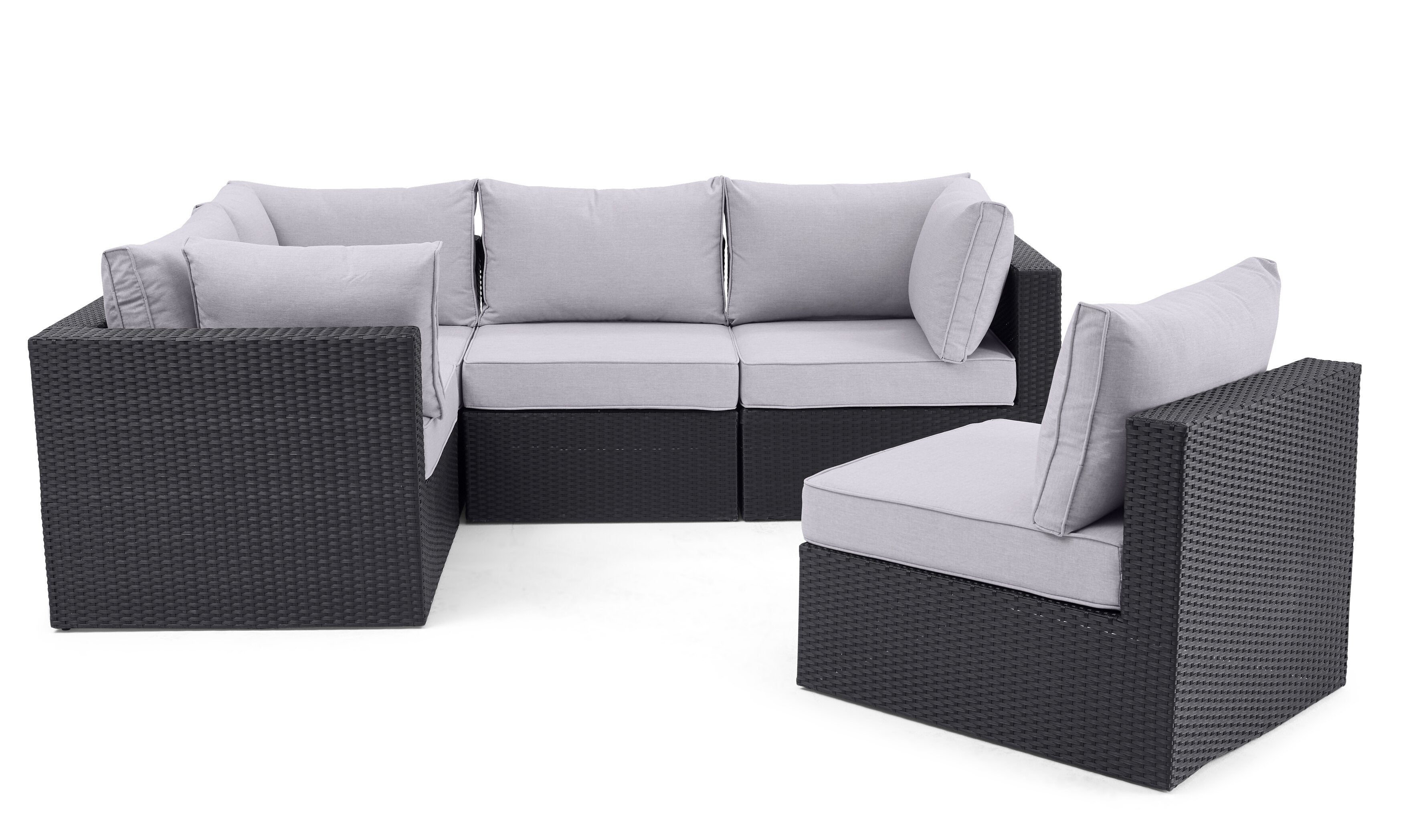 Minnesota 5-Piece Outdoor Patio Set with 3 Corner Chairs & 2 Armless Chairs - Hand-Woven Resin Wicker, Olefin Fabric, UV & Weather Resistant - Grey | Ensemble Minnesota 5 pièces pour la terrasse - gris | MIN2GPK5