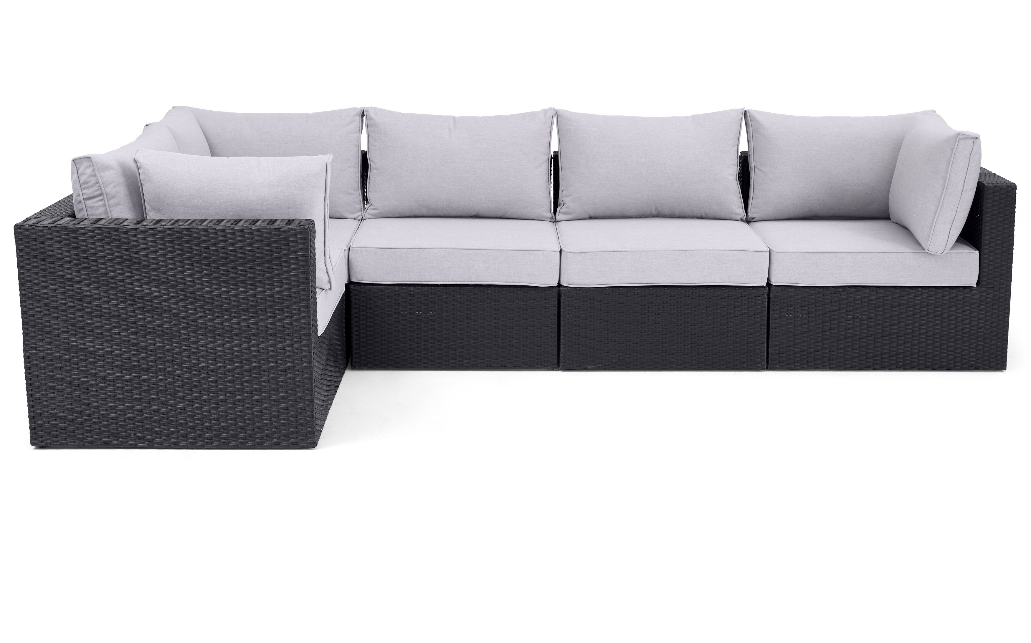 Minnesota 5-Piece Outdoor Patio Set with 3 Corner Chairs & 2 Armless Chairs - Hand-Woven Resin Wicker, Olefin Fabric, UV & Weather Resistant - Grey | Ensemble Minnesota 5 pièces pour la terrasse - gris | MIN2GPK5