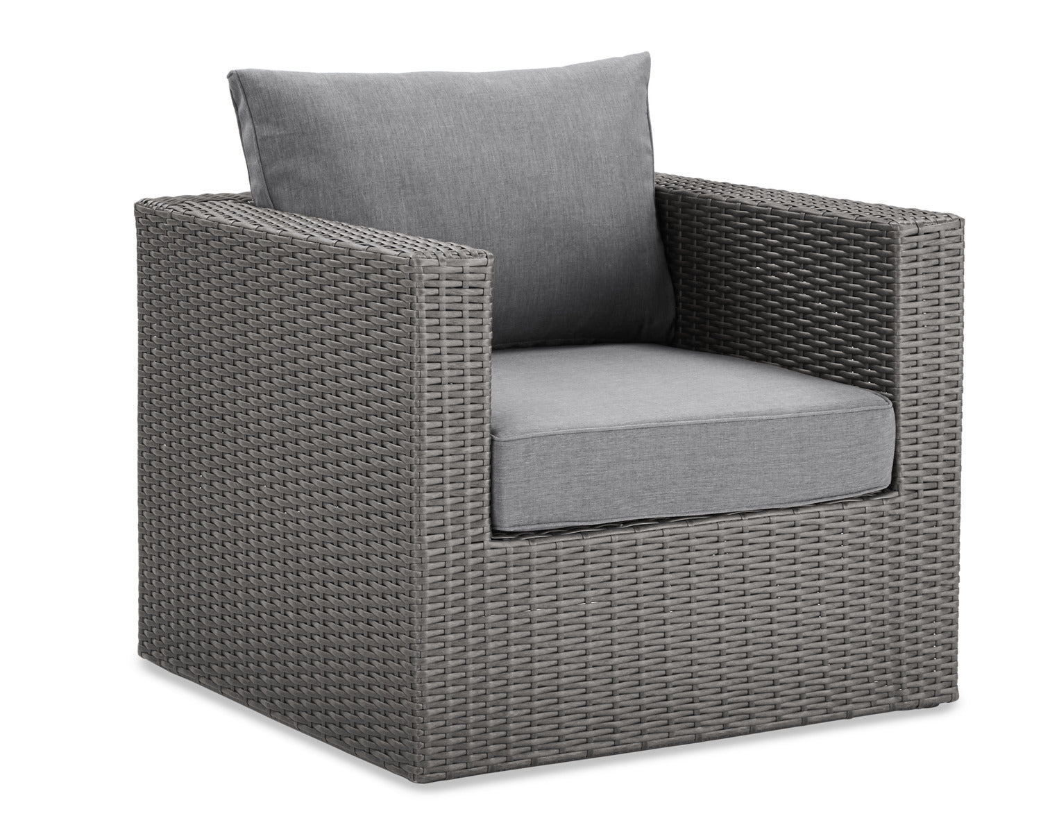 Morris Outdoor Patio Chair - Hand-Woven Resin Wicker, Olefin Fabric, UV & Weather Resistant - Grey|Fauteuil Morris pour la terrasse à l’extérieur, osier en résine tressé à la main, tissu en oléfine, résistant aux rayons UV et aux intempéries - gris