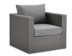 Morris 7-Piece Outdoor Patio Set with 3 Corner Chairs, 2 Armless Chairs, Patio Chair & Ottoman - Hand-Woven Resin Wicker, Olefin Fabric, UV & Weather Resistant - Grey|Ensemble Morris 7 pièces pour la terrasse|MORRG0P7