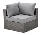 Morris Corner Outdoor Patio Chair - Hand-Woven Resin Wicker, Olefin Fabric, UV & Weather Resistant - Grey|Fauteuil en coin Morris pour la terrasse|MORRG0CS