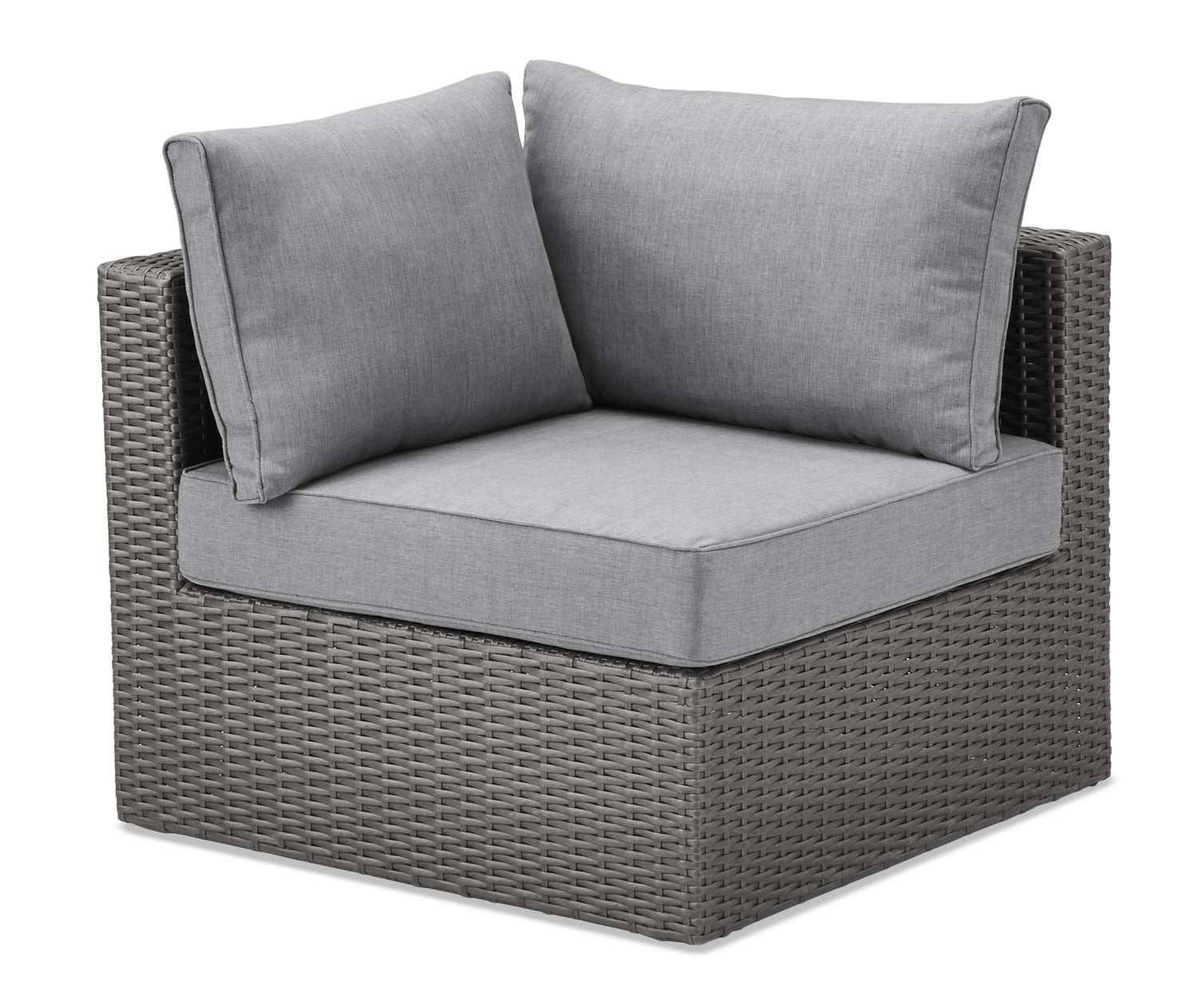 Morris Corner Outdoor Patio Chair - Hand-Woven Resin Wicker, Olefin Fabric, UV & Weather Resistant - Grey|Fauteuil en coin Morris pour la terrasse|MORRG0CS