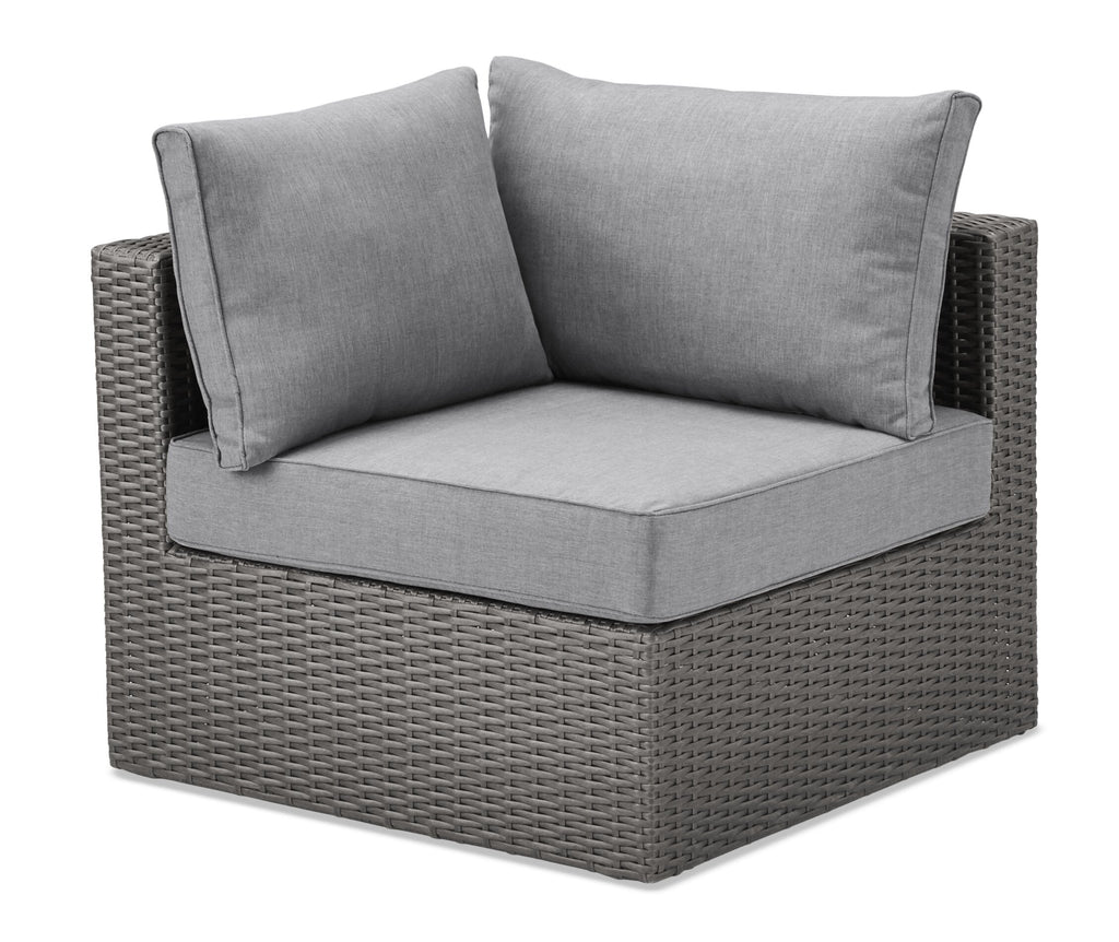 Morris 5-Piece Outdoor Patio Set with 3 Corner Chairs & 2 Armless Chairs - Hand-Woven Resin Wicker, Olefin Fabric, UV & Weather Resistant - Grey|Ensemble Morris 5 pièces pour la terrasse|MORRG0P5