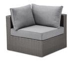 Morris 5-Piece Outdoor Patio Set with 3 Corner Chairs & 2 Armless Chairs - Hand-Woven Resin Wicker, Olefin Fabric, UV & Weather Resistant - Grey|Ensemble Morris 5 pièces pour la terrasse|MORRG0P5