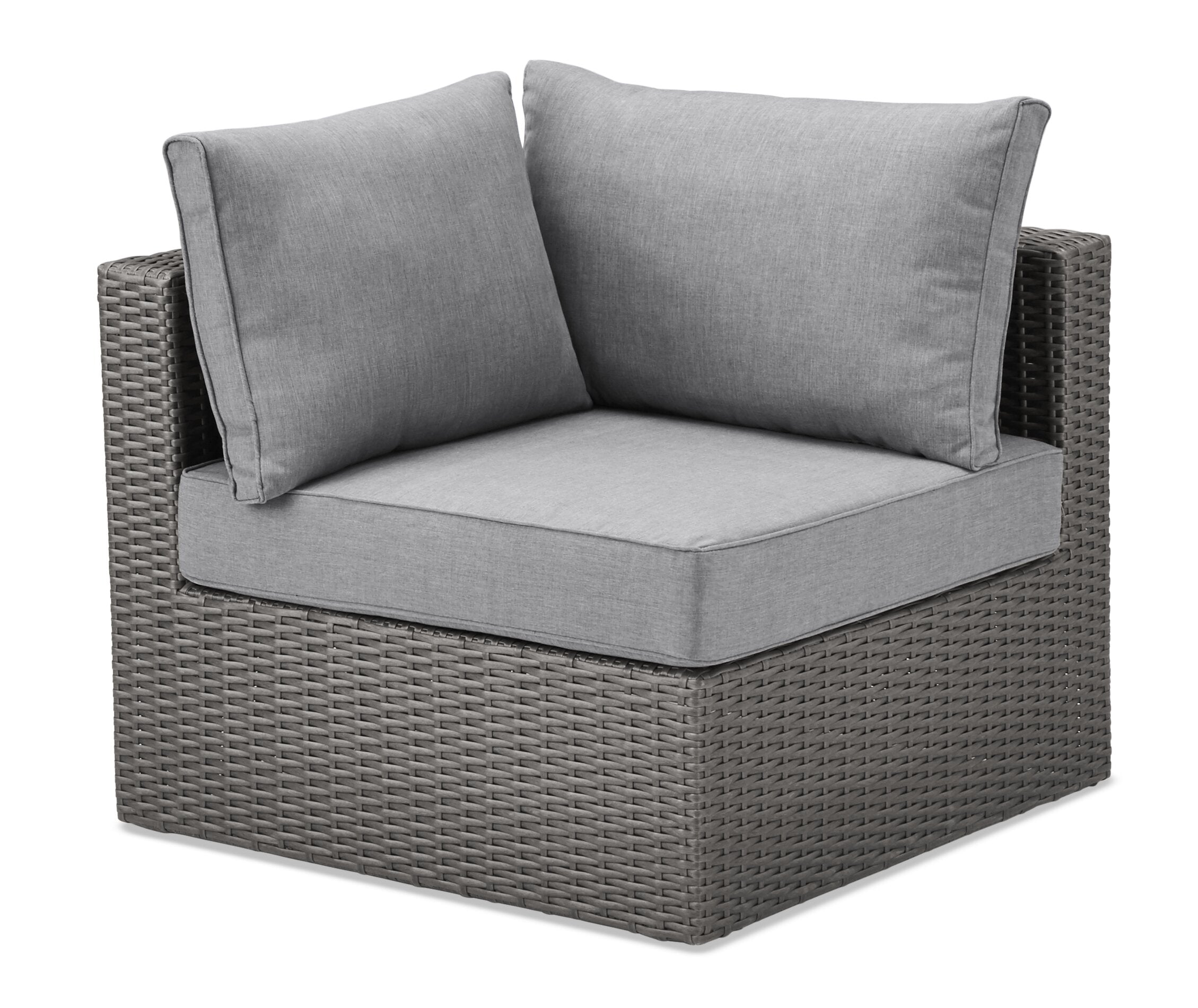 Morris 5-Piece Outdoor Patio Set with 3 Corner Chairs & 2 Armless Chairs - Hand-Woven Resin Wicker, Olefin Fabric, UV & Weather Resistant - Grey|Ensemble Morris 5 pièces pour la terrasse|MORRG0P5
