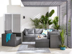 Morris 5-Piece Outdoor Patio Set with 3 Corner Chairs & 2 Armless Chairs - Hand-Woven Resin Wicker, Olefin Fabric, UV & Weather Resistant - Grey|Ensemble Morris 5 pièces pour la terrasse|MORRG0P5