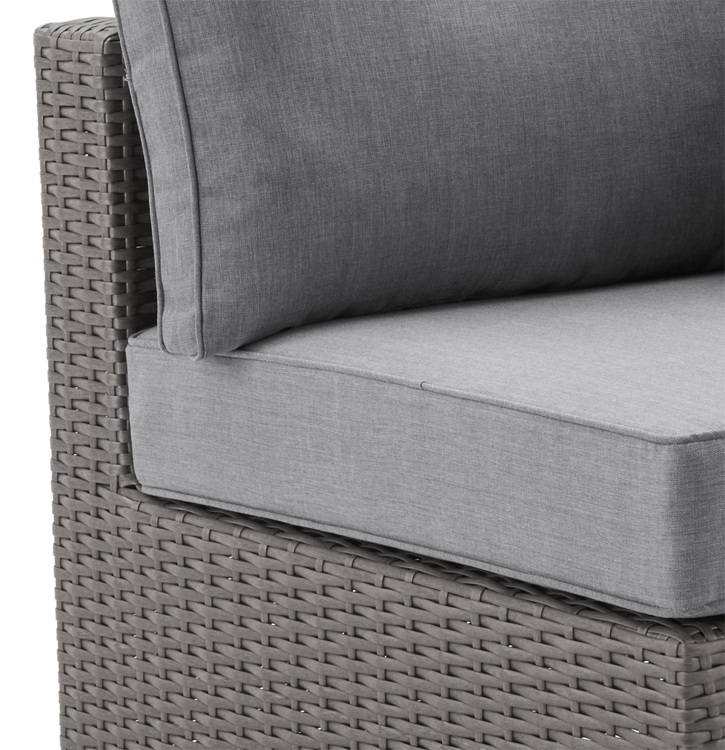 Morris Corner Outdoor Patio Chair - Hand-Woven Resin Wicker, Olefin Fabric, UV & Weather Resistant - Grey|Fauteuil en coin Morris pour la terrasse|MORRG0CS
