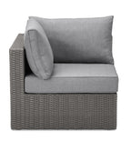 Morris Corner Outdoor Patio Chair - Hand-Woven Resin Wicker, Olefin Fabric, UV & Weather Resistant - Grey|Fauteuil en coin Morris pour la terrasse|MORRG0CS