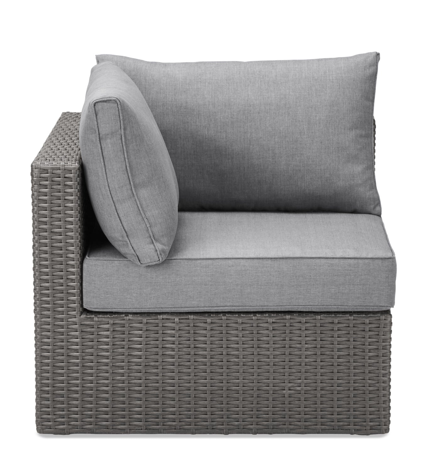 Morris Corner Outdoor Patio Chair - Hand-Woven Resin Wicker, Olefin Fabric, UV & Weather Resistant - Grey|Fauteuil en coin Morris pour la terrasse|MORRG0CS