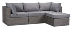 Morris 4-Piece Outdoor Patio Set with 2 Corner Chairs, 1 Armless Chair & Ottoman - Hand-Woven Resin Wicker, Olefin Fabric, UV & Weather Resistant - Grey | Ensemble Morris 4 pièces pour la terrasse | MORRG0P4