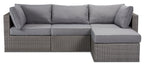 Morris 4-Piece Outdoor Patio Set with 2 Corner Chairs, 1 Armless Chair & Ottoman - Hand-Woven Resin Wicker, Olefin Fabric, UV & Weather Resistant - Grey | Ensemble Morris 4 pièces pour la terrasse | MORRG0P4