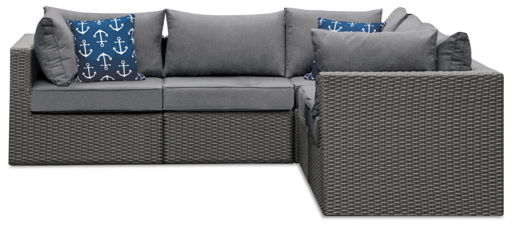 Morris 5-Piece Outdoor Patio Set with 3 Corner Chairs & 2 Armless Chairs - Hand-Woven Resin Wicker, Olefin Fabric, UV & Weather Resistant - Grey|Ensemble Morris 5 pièces pour la terrasse|MORRG0P5