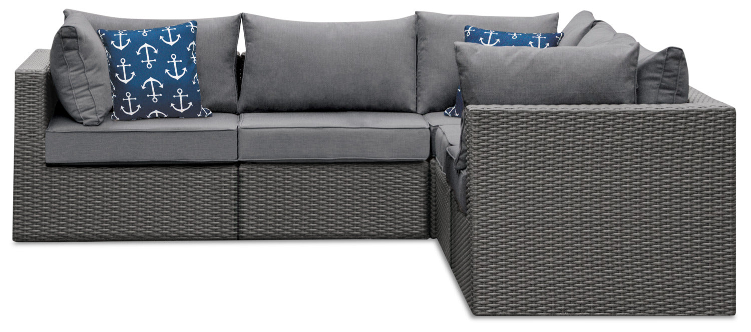 Morris 5-Piece Outdoor Patio Set with 3 Corner Chairs & 2 Armless Chairs - Hand-Woven Resin Wicker, Olefin Fabric, UV & Weather Resistant - Grey|Ensemble Morris 5 pièces pour la terrasse|MORRG0P5