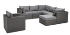 Morris 7-Piece Outdoor Patio Set with 3 Corner Chairs, 2 Armless Chairs, Patio Chair & Ottoman - Hand-Woven Resin Wicker, Olefin Fabric, UV & Weather Resistant - Grey|Ensemble Morris 7 pièces pour la terrasse|MORRG0P7