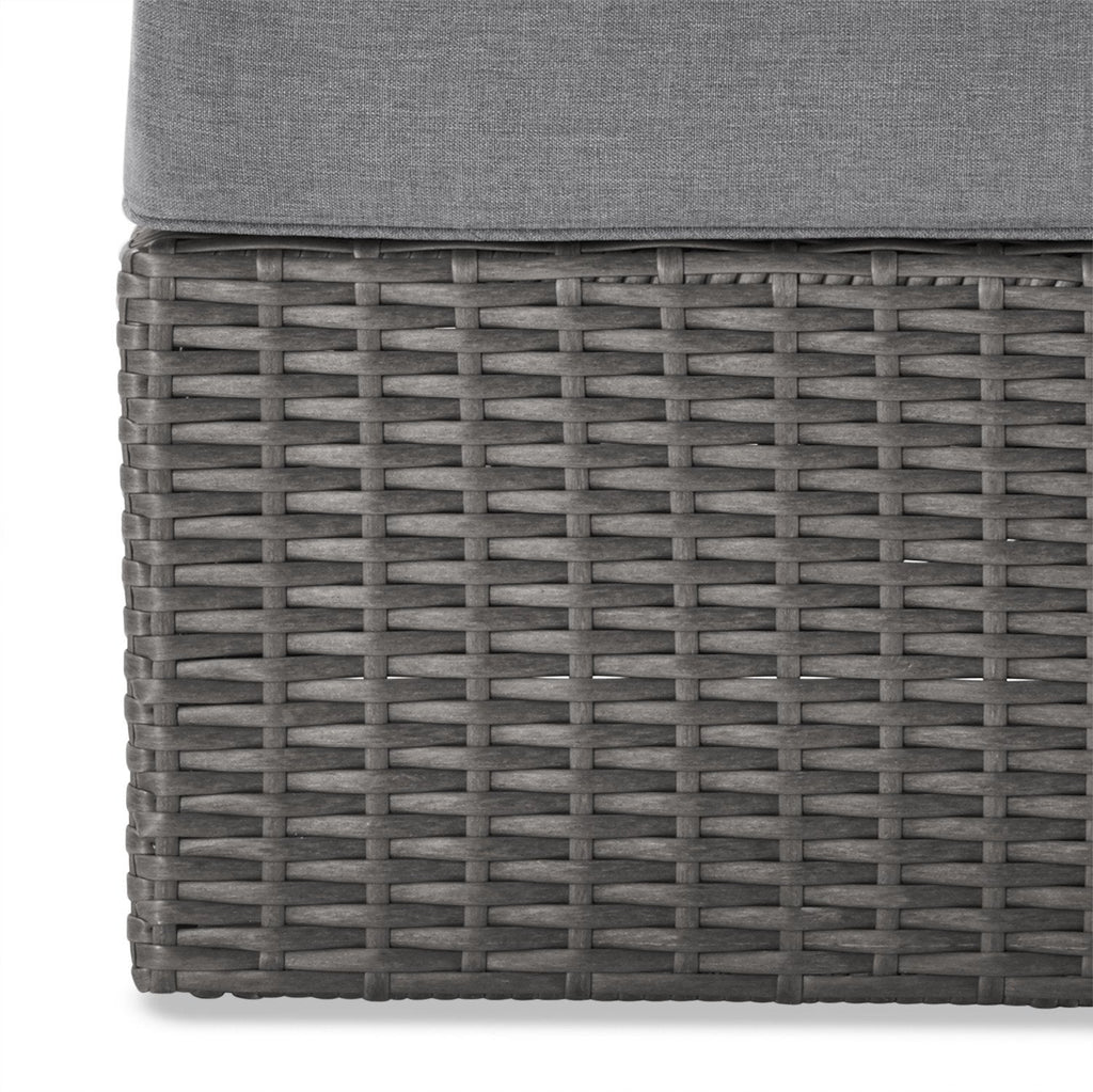 Morris Large Outdoor Patio Storage Ottoman - Hand-Woven Resin Wicker, Olefin Fabric, UV & Weather Resistant - Grey|Pouf Morris avec rangement|MORRGSOT