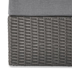 Morris Large Outdoor Patio Storage Ottoman - Hand-Woven Resin Wicker, Olefin Fabric, UV & Weather Resistant - Grey|Pouf Morris avec rangement|MORRGSOT