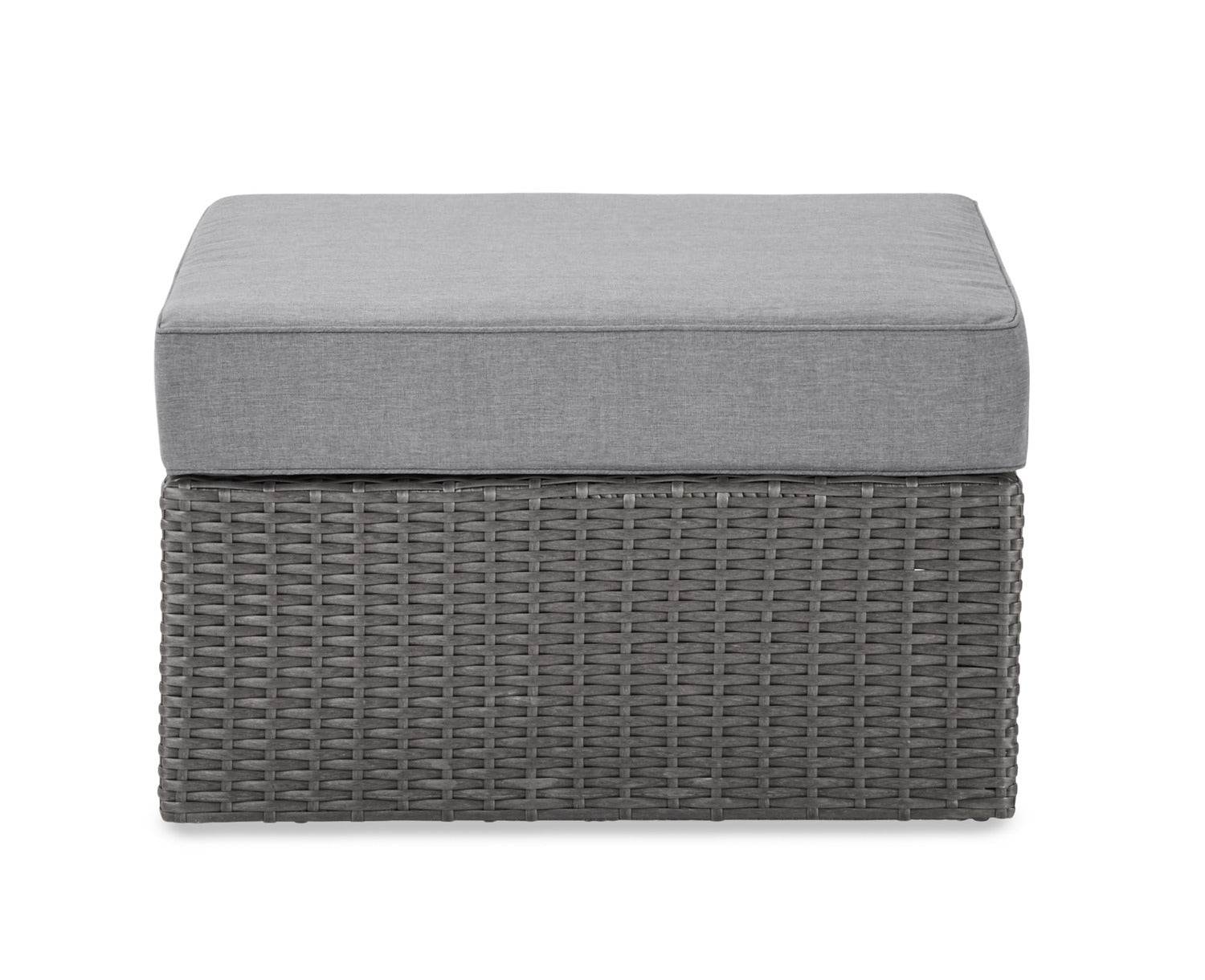 Morris Large Outdoor Patio Ottoman - Hand-Woven Resin Wicker, Olefin Fabric, UV & Weather Resistant - Grey|Grand pouf Morris pour la terrasse|MORRGBOT