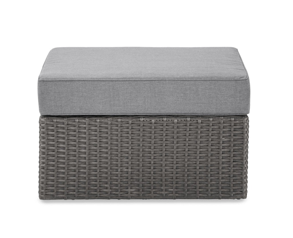 Morris Large Outdoor Patio Storage Ottoman - Hand-Woven Resin Wicker, Olefin Fabric, UV & Weather Resistant - Grey|Pouf Morris avec rangement|MORRGSOT