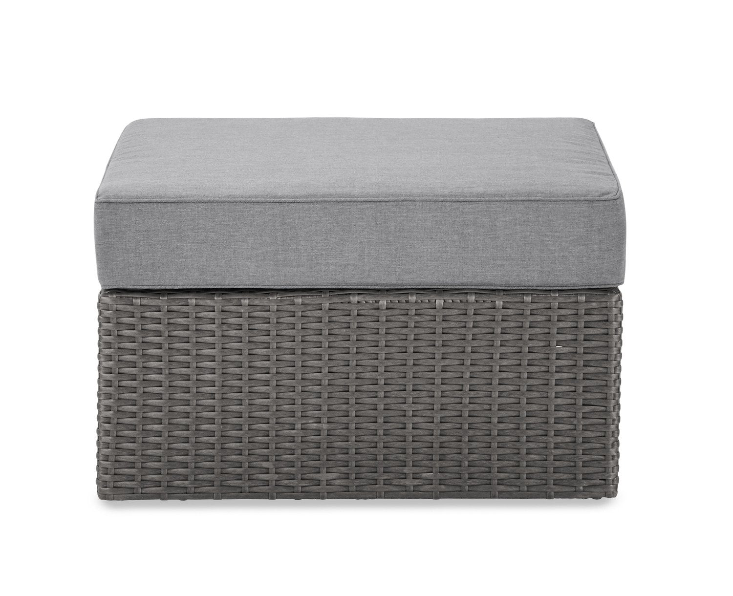 Morris Large Outdoor Patio Storage Ottoman - Hand-Woven Resin Wicker, Olefin Fabric, UV & Weather Resistant - Grey|Pouf Morris avec rangement|MORRGSOT