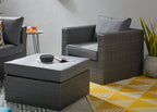 Morris Large Outdoor Patio Ottoman - Hand-Woven Resin Wicker, Olefin Fabric, UV & Weather Resistant - Grey|Grand pouf Morris pour la terrasse|MORRGBOT