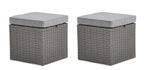 Morris Small Outdoor Patio Ottoman, Set of 2 - Hand-Woven Resin Wicker, Olefin Fabric, UV & Weather Resistant - Grey|Petit pouf Morris pour la terrasse, ensemble de 2|MORRGOT2