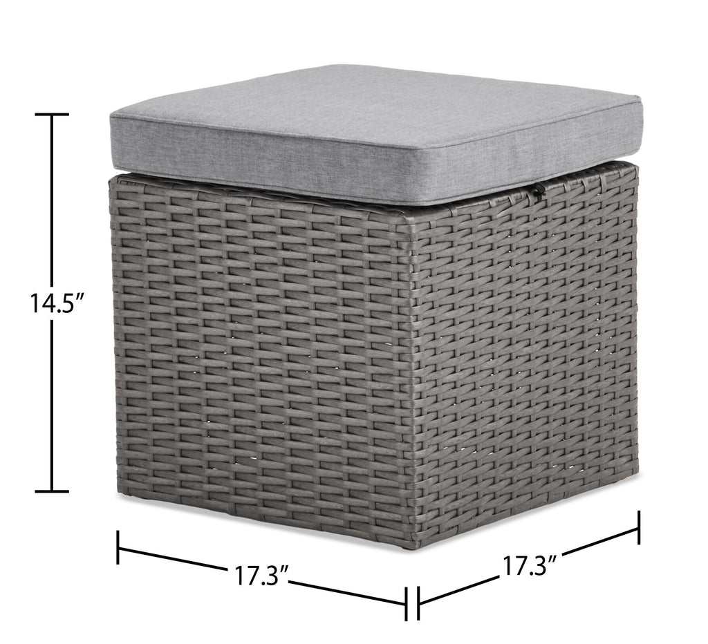 Morris Small Outdoor Patio Ottoman, Set of 2 - Hand-Woven Resin Wicker, Olefin Fabric, UV & Weather Resistant - Grey|Petit pouf Morris pour la terrasse, ensemble de 2|MORRGOT2
