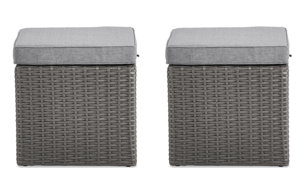 Morris Small Outdoor Patio Ottoman, Set of 2 - Hand-Woven Resin Wicker, Olefin Fabric, UV & Weather Resistant - Grey|Petit pouf Morris pour la terrasse, ensemble de 2|MORRGOT2