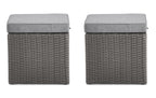 Morris Small Outdoor Patio Ottoman, Set of 2 - Hand-Woven Resin Wicker, Olefin Fabric, UV & Weather Resistant - Grey|Petit pouf Morris pour la terrasse, ensemble de 2|MORRGOT2
