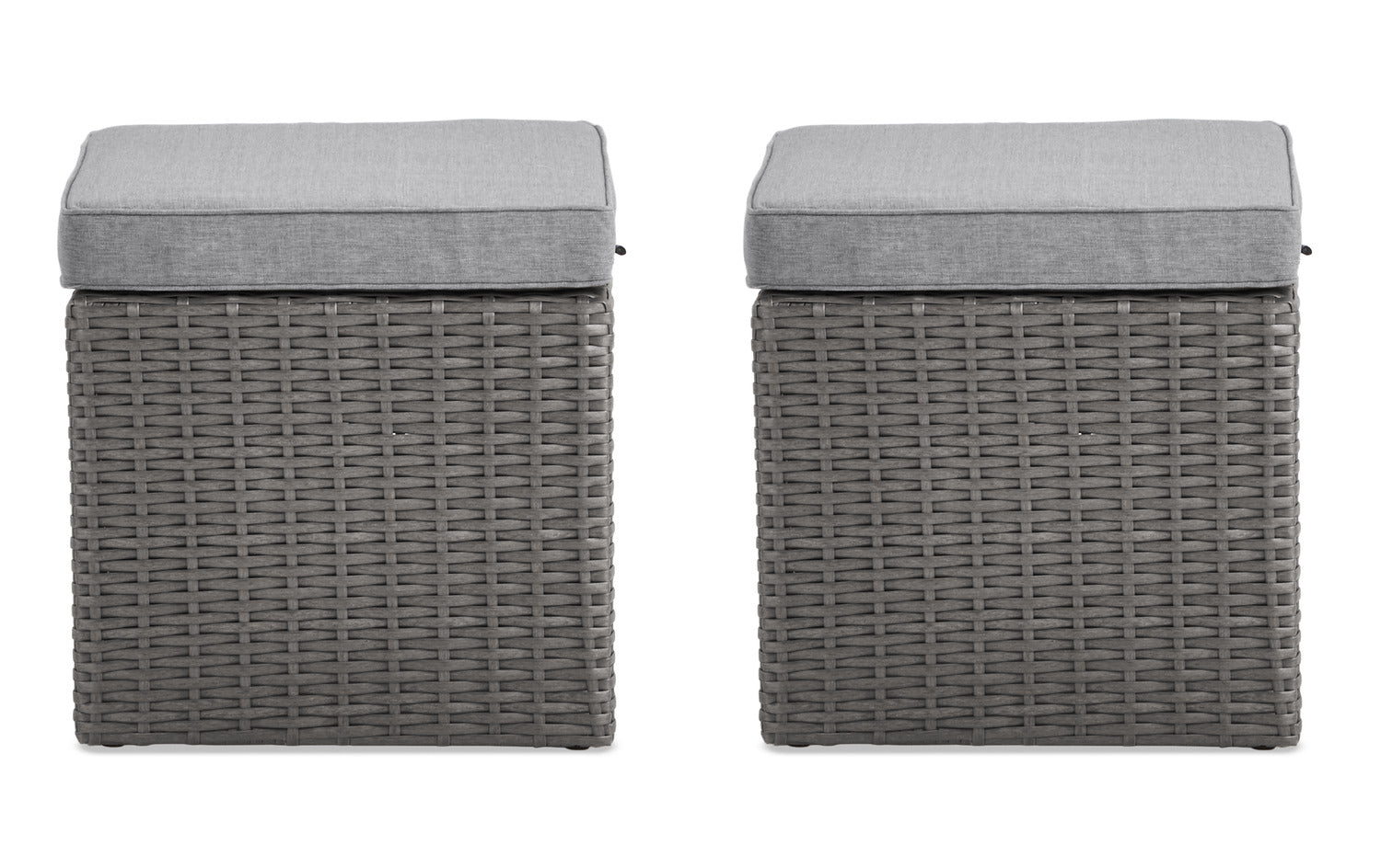 Morris Small Outdoor Patio Ottoman, Set of 2 - Hand-Woven Resin Wicker, Olefin Fabric, UV & Weather Resistant - Grey|Petit pouf Morris pour la terrasse, ensemble de 2|MORRGOT2