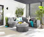 Morris 5-Piece Outdoor Patio Storage Set with 3 Corner Chairs & 2 Armless Chairs - Hand-Woven Resin Wicker, Olefin Fabric, UV & Weather Resistant - Grey|Ensemble Morris 5 pièces pour la terrasse avec rangement|MORRGSP5