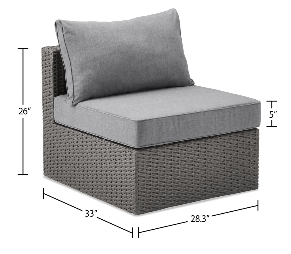Morris 7-Piece Outdoor Patio Set with 3 Corner Chairs, 2 Armless Chairs, Patio Chair & Ottoman - Hand-Woven Resin Wicker, Olefin Fabric, UV & Weather Resistant - Grey|Ensemble Morris 7 pièces pour la terrasse|MORRG0P7