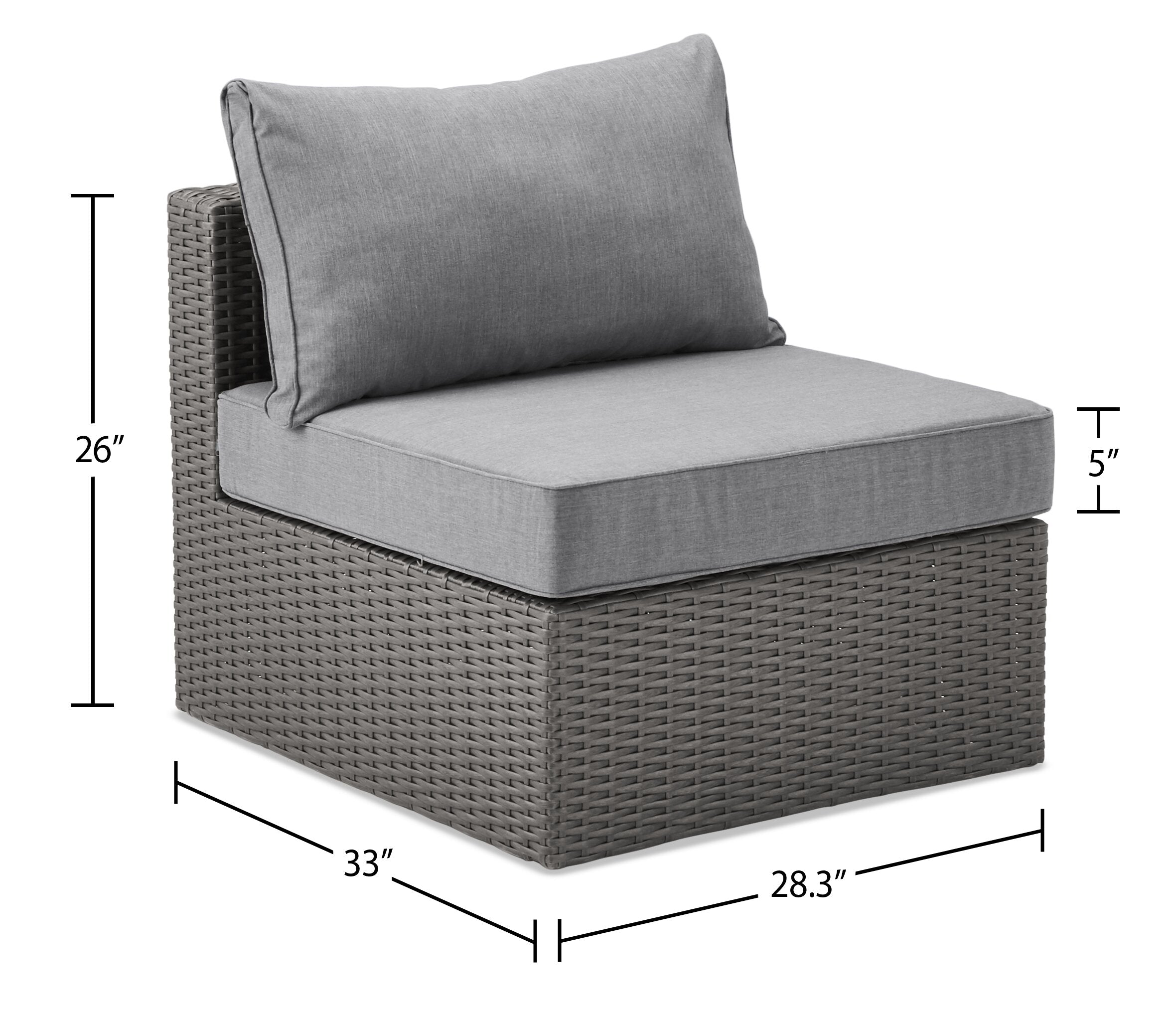 Morris 7-Piece Outdoor Patio Set with 3 Corner Chairs, 2 Armless Chairs, Patio Chair & Ottoman - Hand-Woven Resin Wicker, Olefin Fabric, UV & Weather Resistant - Grey|Ensemble Morris 7 pièces pour la terrasse|MORRG0P7