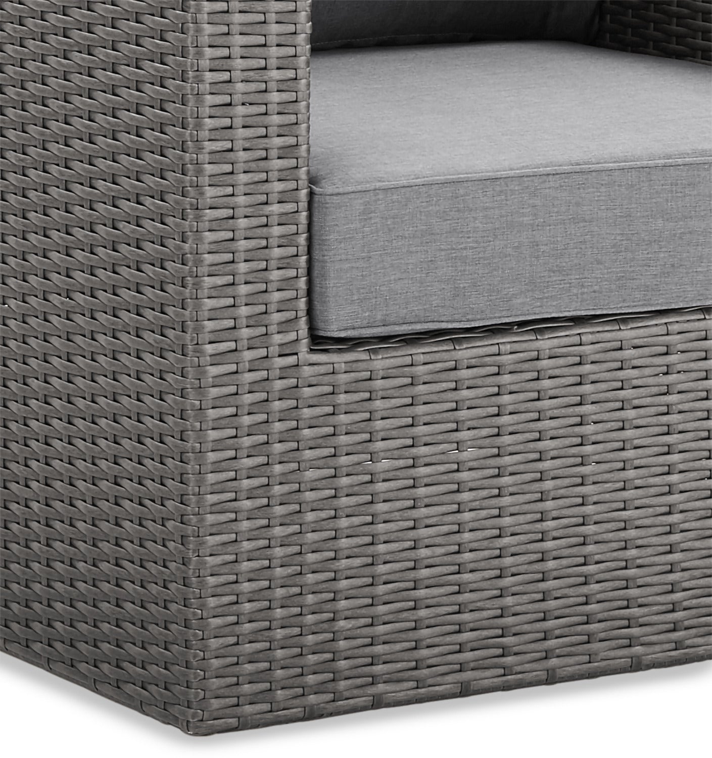 Morris Outdoor Patio Storage Chair - Hand-Woven Resin Wicker, Olefin Fabric, UV & Weather Resistant - Grey|Fauteuil Morris pour la terrasse avec rangement|MORRGSCH