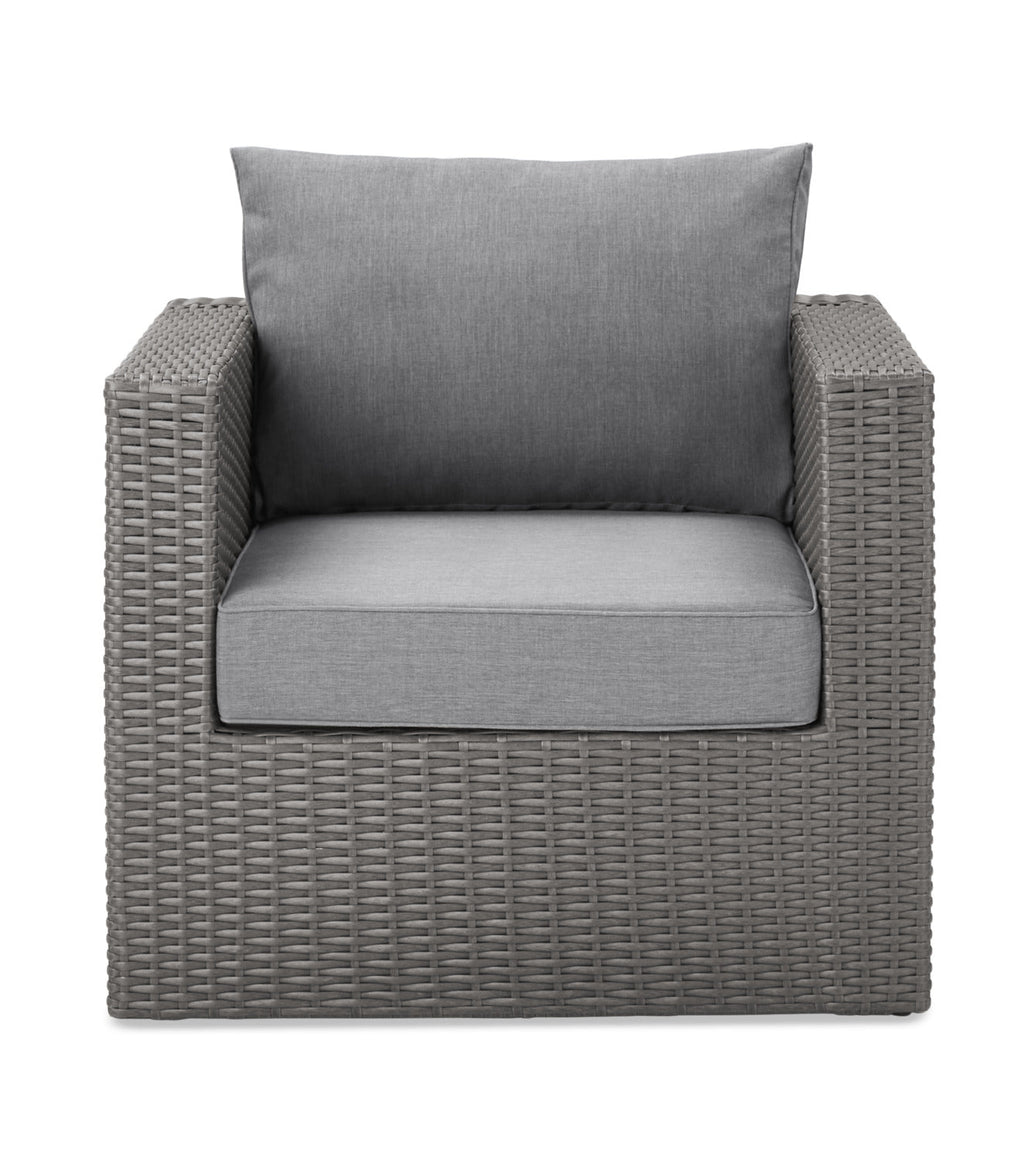 Morris Outdoor Patio Storage Chair - Hand-Woven Resin Wicker, Olefin Fabric, UV & Weather Resistant - Grey|Fauteuil Morris pour la terrasse avec rangement|MORRGSCH