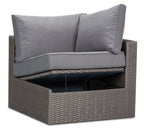 Morris Corner Outdoor Patio Storage Chair - Hand-Woven Resin Wicker, Olefin Fabric, UV & Weather Resistant - Grey|Fauteuil en coin Morris pour la terrasse avec rangement|MORRGSCS