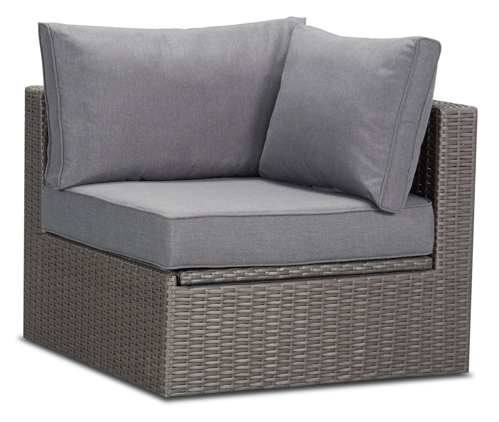 Morris Corner Outdoor Patio Storage Chair - Hand-Woven Resin Wicker, Olefin Fabric, UV & Weather Resistant - Grey|Fauteuil en coin Morris pour la terrasse avec rangement|MORRGSCS