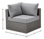 Morris 7-Piece Outdoor Patio Set with 3 Corner Chairs, 2 Armless Chairs, Patio Chair & Ottoman - Hand-Woven Resin Wicker, Olefin Fabric, UV & Weather Resistant - Grey|Ensemble Morris 7 pièces pour la terrasse|MORRG0P7