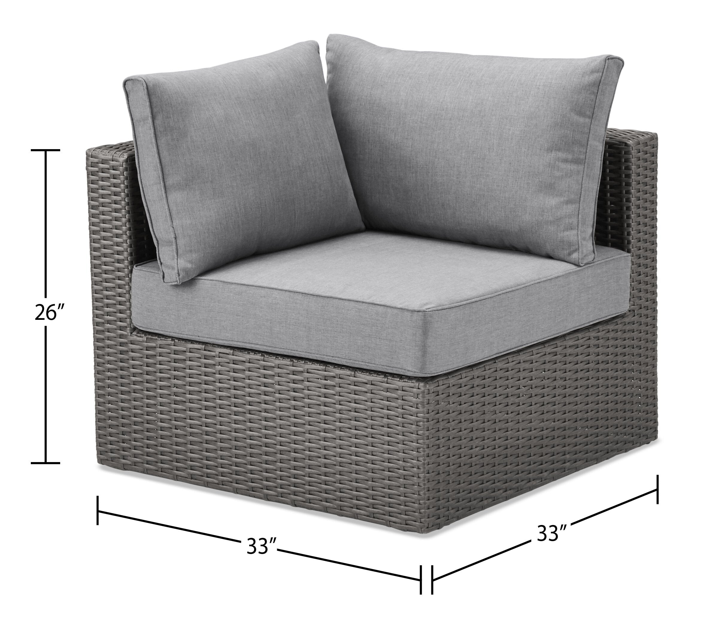 Morris 5-Piece Outdoor Patio Set with 3 Corner Chairs & 2 Armless Chairs - Hand-Woven Resin Wicker, Olefin Fabric, UV & Weather Resistant - Grey|Ensemble Morris 5 pièces pour la terrasse|MORRG0P5