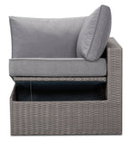 Morris Corner Outdoor Patio Storage Chair - Hand-Woven Resin Wicker, Olefin Fabric, UV & Weather Resistant - Grey|Fauteuil en coin Morris pour la terrasse avec rangement|MORRGSCS