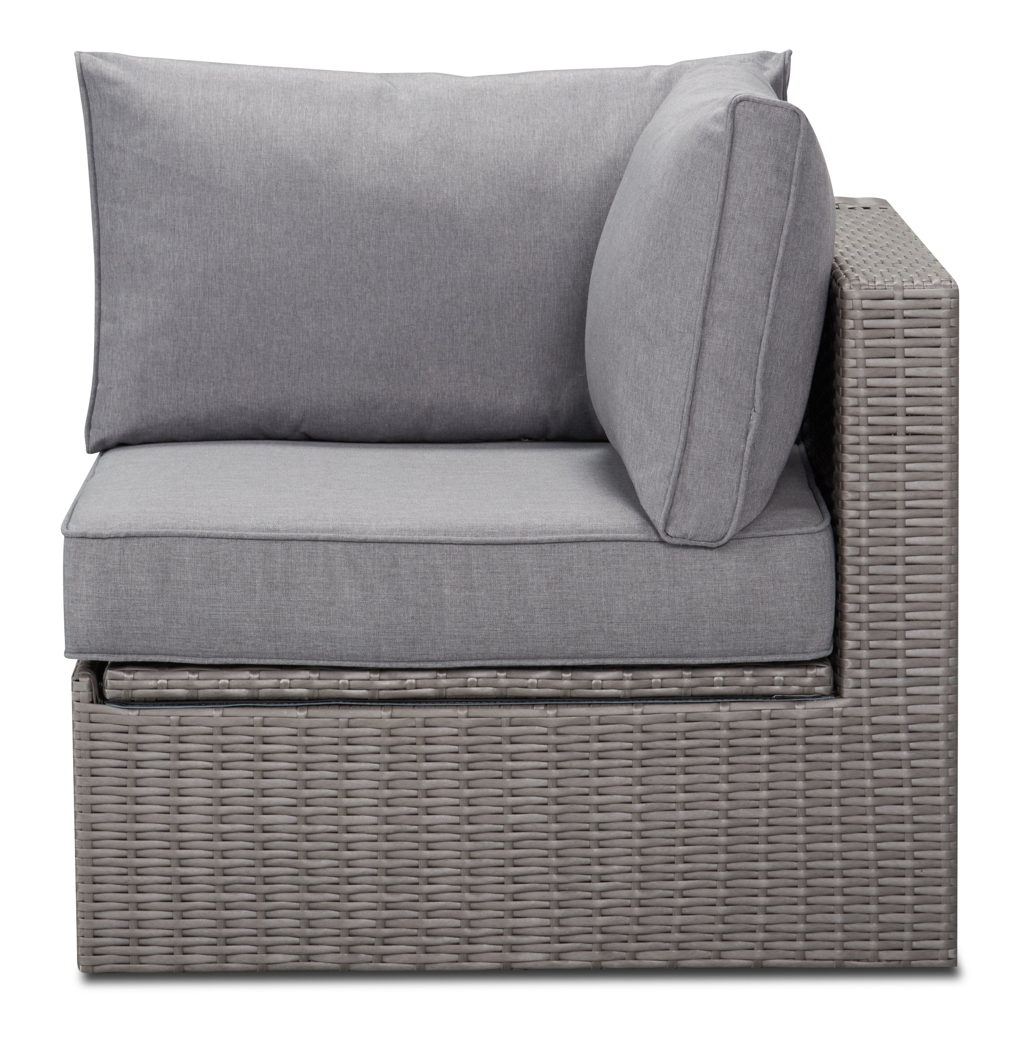 Morris Corner Outdoor Patio Storage Chair - Hand-Woven Resin Wicker, Olefin Fabric, UV & Weather Resistant - Grey|Fauteuil en coin Morris pour la terrasse avec rangement|MORRGSCS