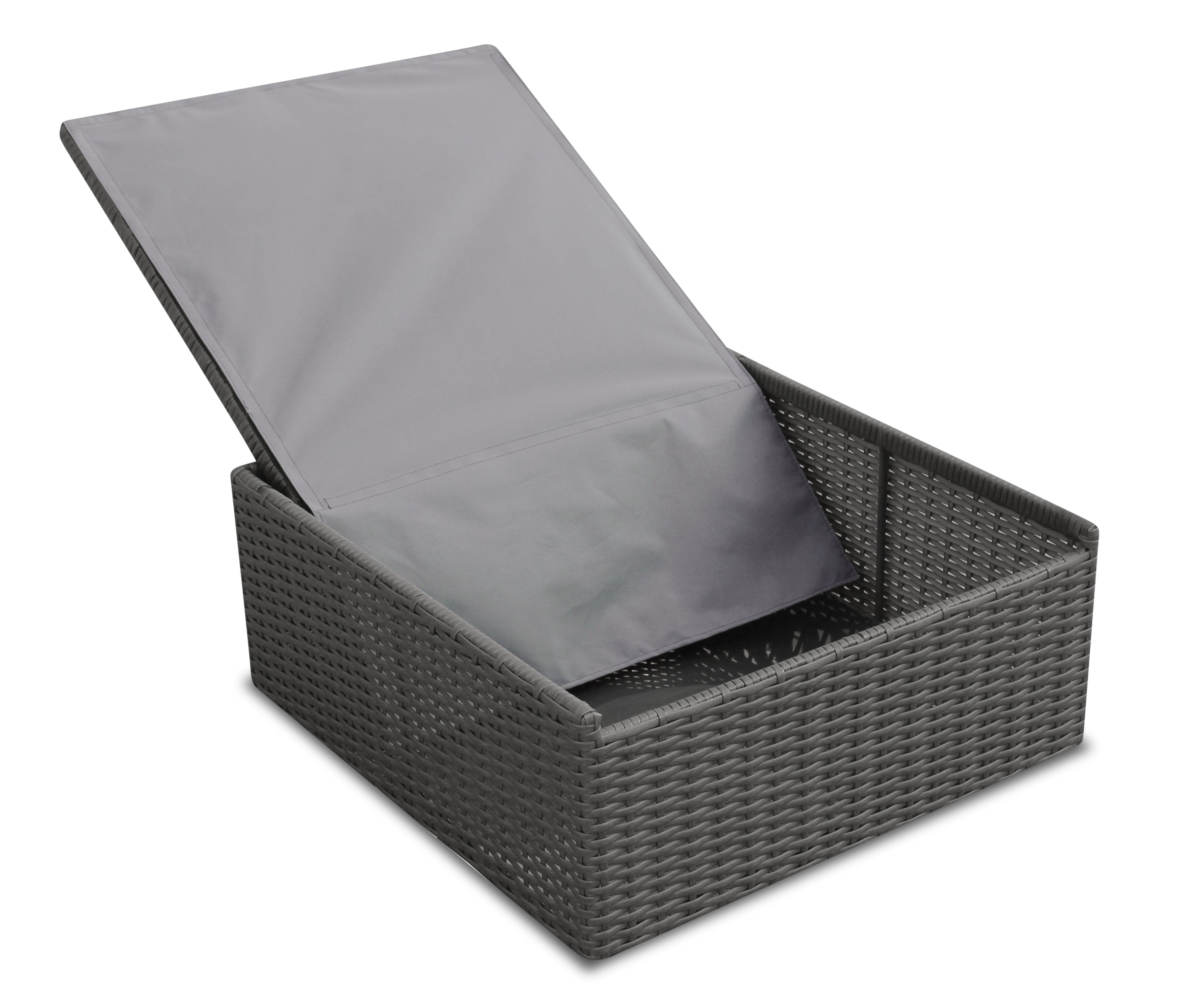 Morris Large Outdoor Patio Storage Ottoman - Hand-Woven Resin Wicker, Olefin Fabric, UV & Weather Resistant - Grey|Pouf Morris avec rangement|MORRGSOT
