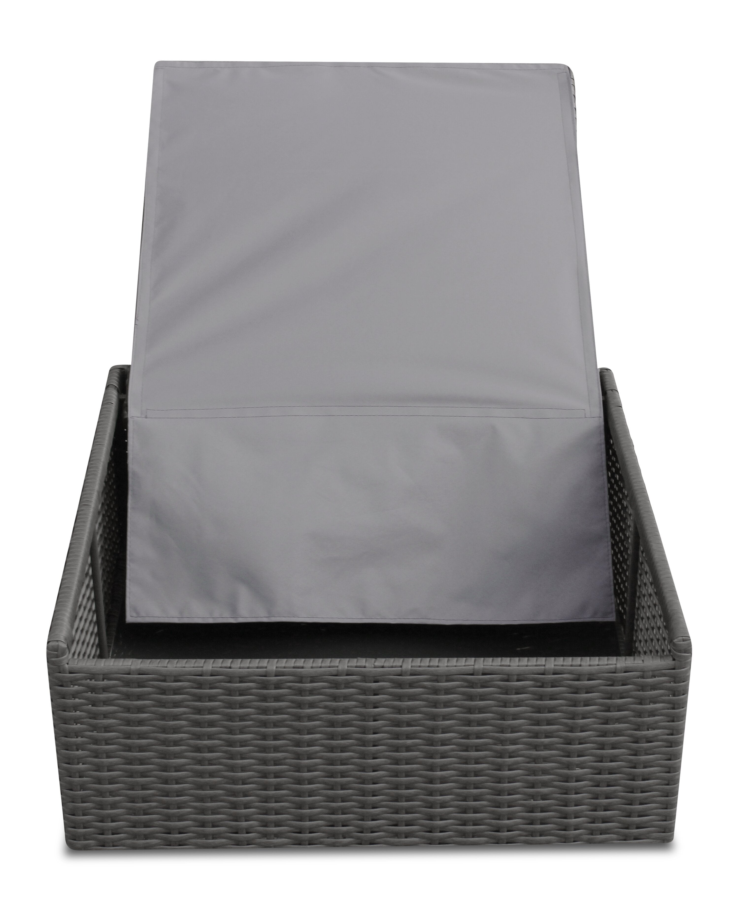 Morris Large Outdoor Patio Storage Ottoman - Hand-Woven Resin Wicker, Olefin Fabric, UV & Weather Resistant - Grey|Pouf Morris avec rangement|MORRGSOT