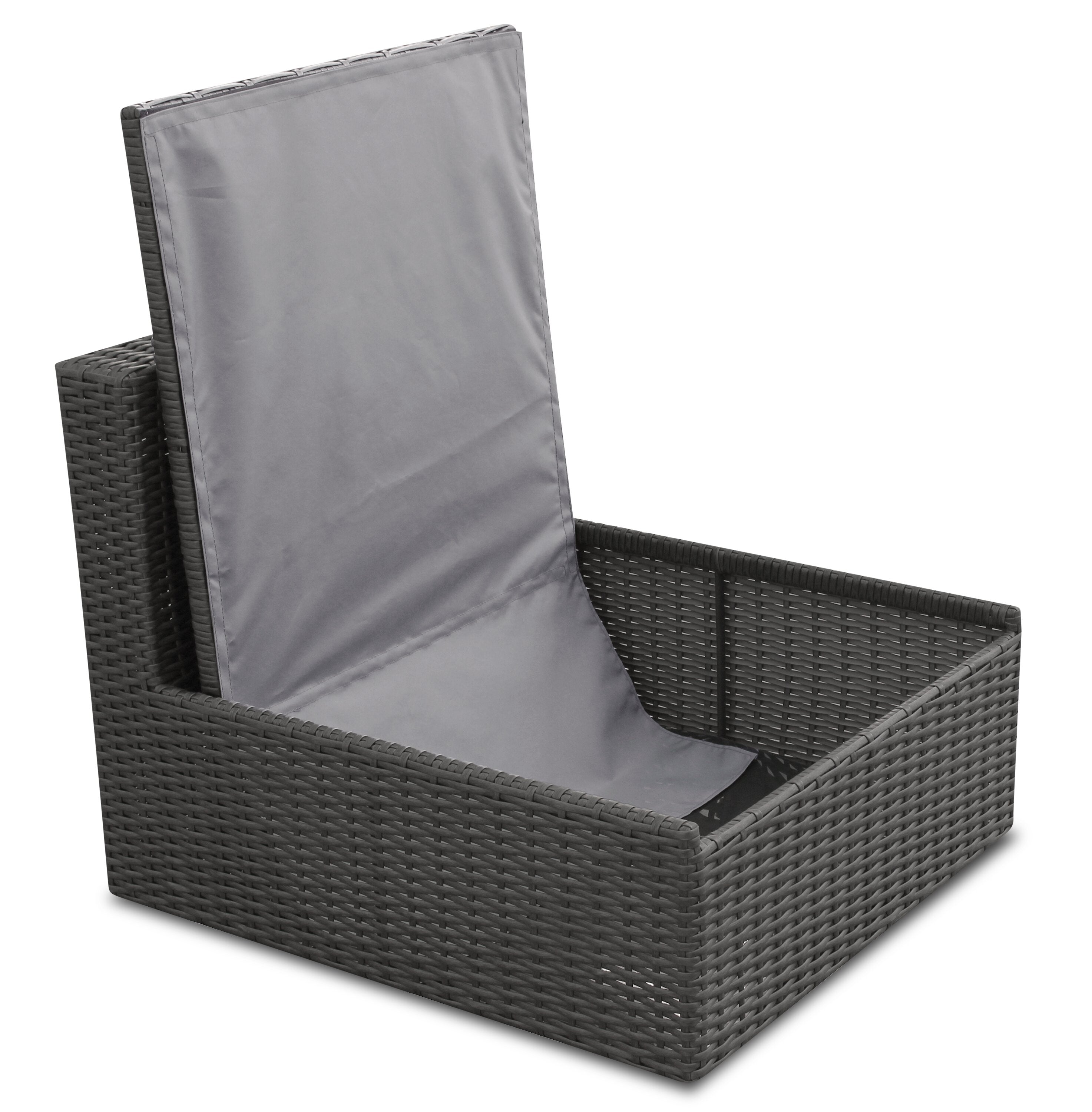 Morris 5-Piece Outdoor Patio Storage Set with 3 Corner Chairs & 2 Armless Chairs - Hand-Woven Resin Wicker, Olefin Fabric, UV & Weather Resistant - Grey|Ensemble Morris 5 pièces pour la terrasse avec rangement|MORRGSP5