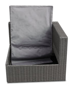 Morris 5-Piece Outdoor Patio Storage Set with 3 Corner Chairs & 2 Armless Chairs - Hand-Woven Resin Wicker, Olefin Fabric, UV & Weather Resistant - Grey|Ensemble Morris 5 pièces pour la terrasse avec rangement|MORRGSP5