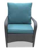 Nassau 4-Piece Outdoor Patio Set with Loveseat, 2 Chairs & Glass Top Coffee Table - Hand-Woven Resin Wicker, Olefin Fabric, UV & Weather Resistant - Blue | Ensemble de conversation Nassau 4 pièces - bleu | NA2A4SET